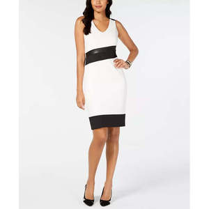 Abito Formale da Donna Thalia Sodi con Finiture in Ecopelle Bianco Taglia Grande - per Lavoro e Carriera - Product Image 1