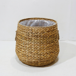 Artex Dong Thap Factory Natural Water Hyacinth Planter <b>Basket</b> with <b>Plastic</b> Liner Handmade Eco Friendly Crafts Vietnam - Product Image 3