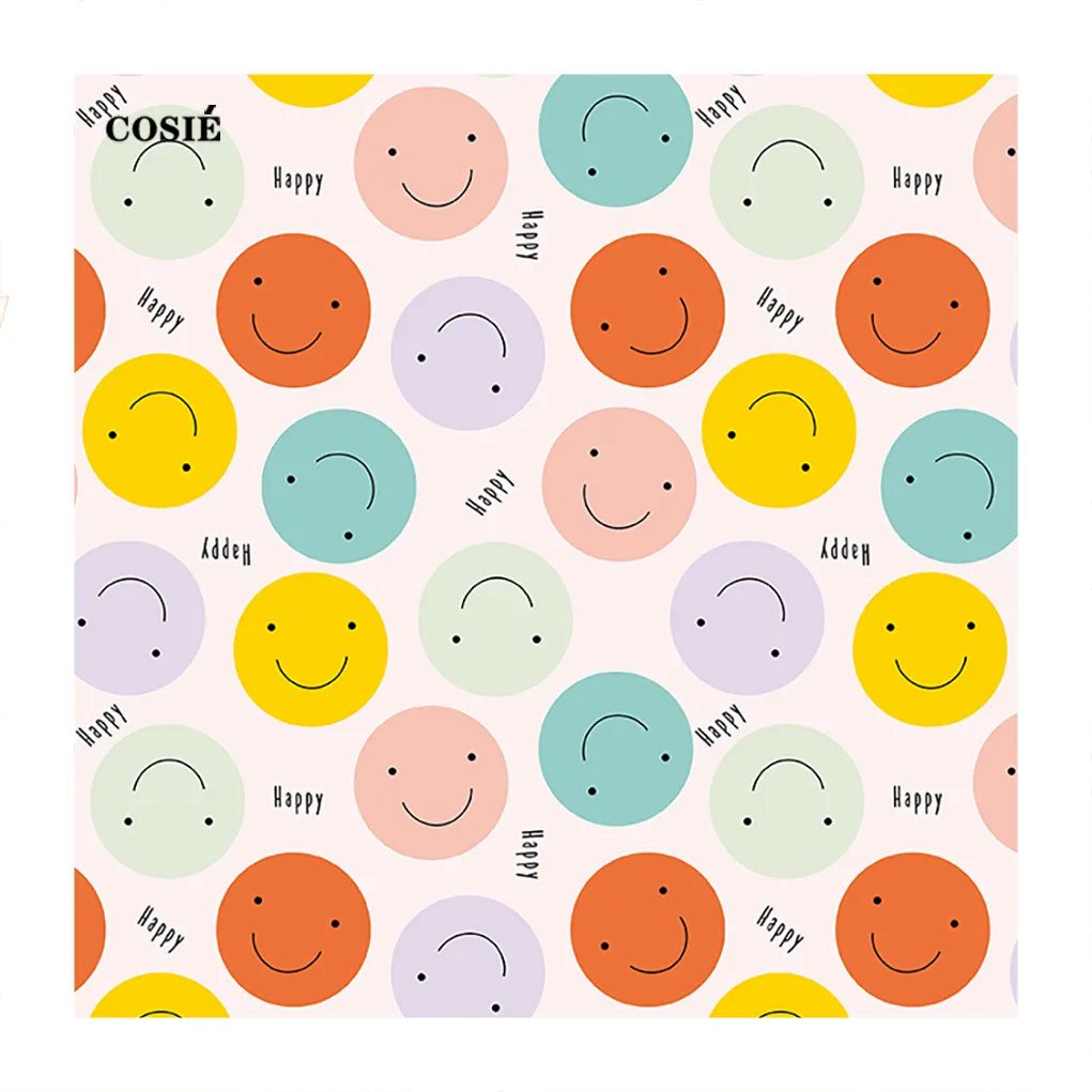 Custom Digital Printed 250g 95%Bamboo 5%Spandex Fiber Fabric Design Smile Comic Joy Pattern Bamboo Jersey Fabric For Baby