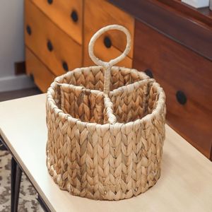 Soporte para cubiertos de ratán rústico, soporte para cubiertos tejidos, organizador de cubiertos para cocina, Camping, 4 compartimentos para cubiertos - Product Image 2