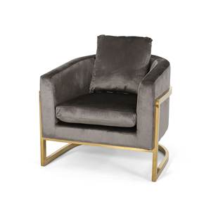 Fauteuil en tissu gris moderne avec revêtement en cuir, chaise de salon de luxe en métal pour hôtel, restaurant et café, mobilier décoratif - Product Image 1