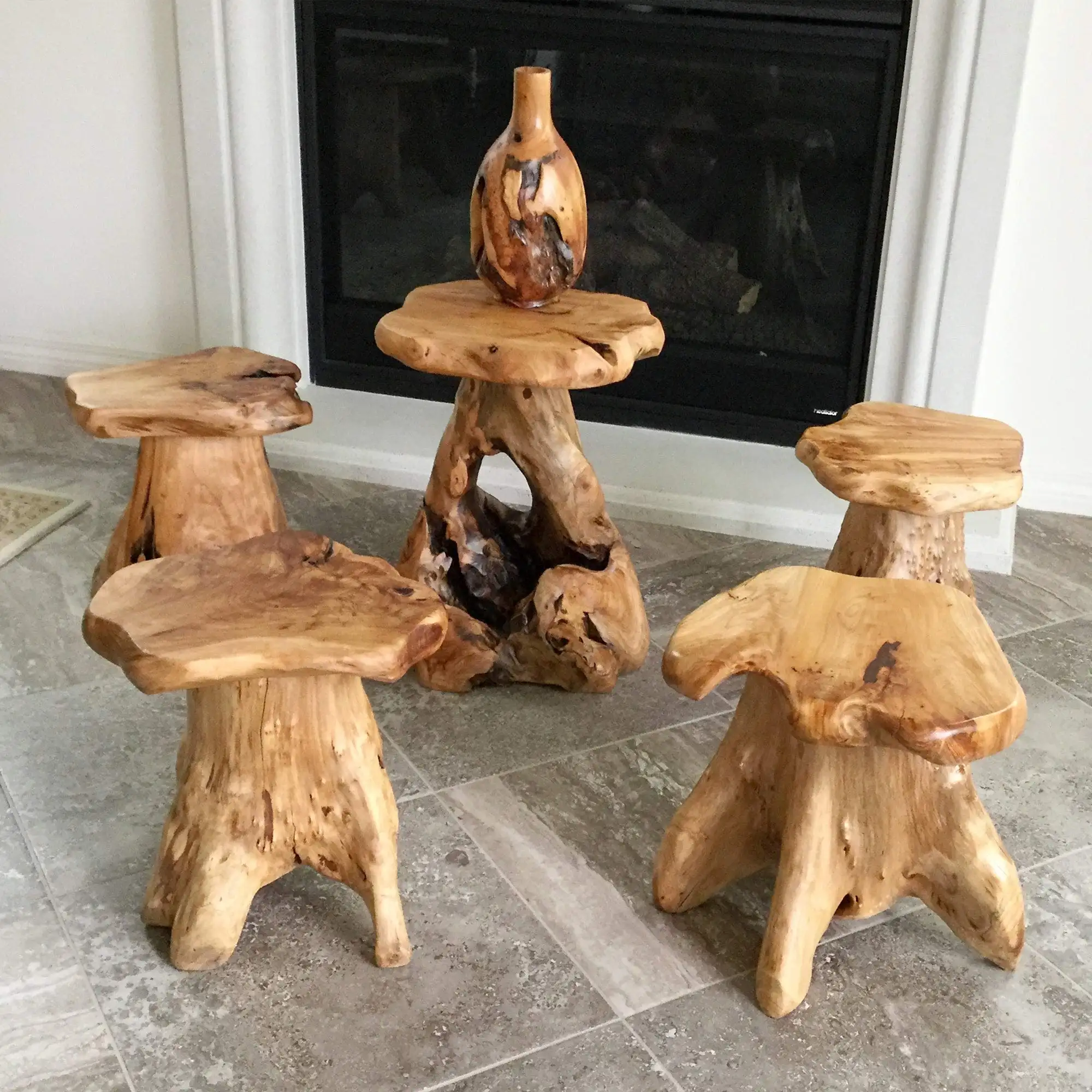 Solid wood Teak Root Mushroom Stools Table living room funiture