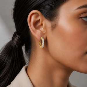 Boucles d'oreilles créoles inversées en or massif 14K 18K avec diamant de laboratoire taille ronde DEF VVS, bijoux fins pour mariage, ODM - Product Image 2