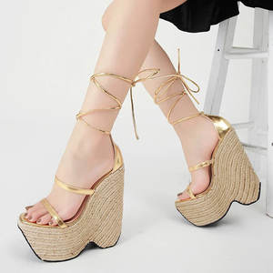 Sandalias de cuña de moda con punta abierta, tacón alto, plataforma, estilo jelly, con cordones, plantilla de cuero genuino suave y transpirable para primavera y verano - Product Image 3