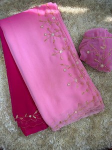 Georgette douce indienne de qualité supérieure pour femmes, tenue de fête imprimée ombragée, tenue traditionnelle, saree fantaisie teint d'Inde - Product Image 2
