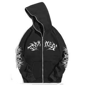 Sweat à capuche noir imprimé personnalisé unisexe thermique avec fermeture éclair complète et design graphique Streetwear Fashion XS Size - Product Image 1