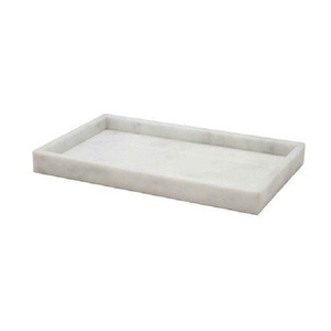 Pierre de marbre naturel Marbre blanc Décoration de la maison Plateau en marbre Plateau de service avec 4 pieds dorés en métal - Product Image 5