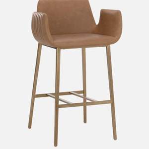 Silla de Bar Beige contemporánea, muebles de comedor para el hogar de cuero sintético Rom para ajustes del hogar y asientos de Bar - Product Image 3