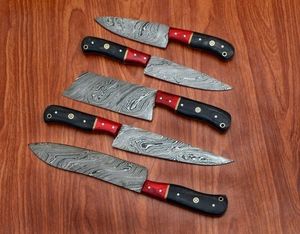 Juego de Cuchillos de Chef de Acero de Damasco de 67 Capas Hechos a Mano, 5 Piezas, Hojas Afiladas y Duraderas, Diseño Ambidiestro, Mango Personalizable, Recto - Product Image 3