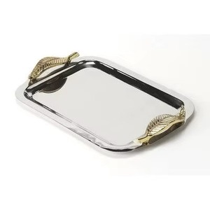 ถาดเสริฟสแตนเลสทรงสี่เหลี่ยมพร้อมหูจับใบไม้ถาดเสิร์ฟขนมอาหารอร่อยโลโก้ตามสั่ง - Product Image 5