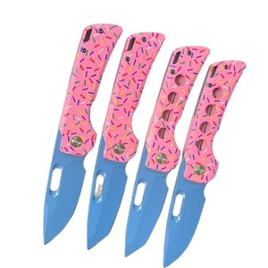 มีดพับอเนกประสงค์สีชมพูสำหรับ G10ทรงโดนัทมีด EDC แบบยุทธวิธีมีด D2ใบมีดมีความแข็งสูงเคลือบ PVD - Product Image 6