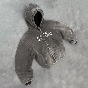 Sudadera con capucha unisex con lavado ácido, etiqueta personalizada, felpa francesa 100% algodón, vintage, bajo sin rematar, pedrería, estampado recortado, forro polar, lisa, para invierno - Product Image 4