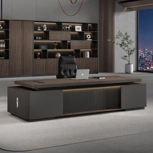 Luxury Rectangular Engineered Wood Executive <b>Office</b> <b>Desk</b> with <b>Computer</b> Storage Brown Finish - Product Image 5