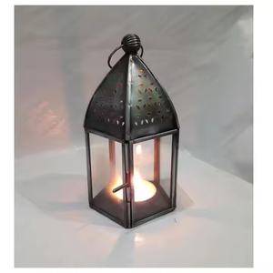Christmas Ramadan Iron Glass <b>Candle</b> <b>Lantern</b> with Gold T-Light Elegant Wedding/Party Decoration Home Use by decor impex - Product Image 3