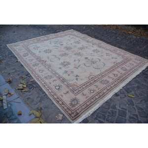 Alfombra de lana Vintage Oriental Beige y azul, patrón de retazos de 9,1x11,1 pies, tejido plano para decoración para sala de estar, respaldo de látex - Product Image 3