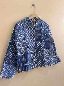 Chaqueta Acolchada de Algodón con Estampado Étnico Bohemio en Color Índigo, Transpirable, para Todas las Temporadas, para Mujer - Product Image 3