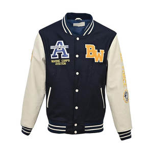 Chaqueta de cuero estilo bombardero Retro Varsity para hombre con cuerpo de lana e insignias bordadas, ropa de invierno con cuello levantado y servicio OEM - Product Image 4