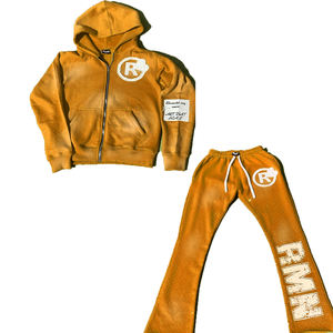 Costume de jogging avec logo personnalisé du fabricant Ensemble pantalon de survêtement à capuche zippé et délavé à l'acide imprimé bouffant au soleil Ensemble survêtement évasé à superposition Survêtement pour hommes - Product Image 2