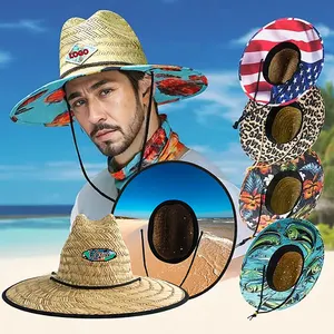 Summer Lifeguard Straw Hat Custom Printed Under Brim Sombrero Beach Hat Surf Panama Straw Hat With Logo