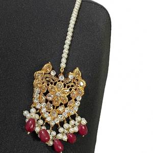 Conjunto de joyería étnica india pakistaní para novias con trabajo de polki tradicional y estética real - Product Image 3