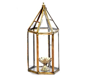 Fournitures de fête et de fête Lanterne marocaine en verre et en fer avec support de lampe en T Jambo rouge et or pour la maison et la vie - Product Image 4