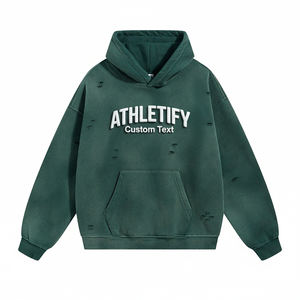 Sudadera con Capucha para Hombre, Estilo Casual, Diseño Desgastado y Rasgado, Estampado Digital, Ajuste Holgado, Ropa Urbana para el Día a Día - Product Image 1