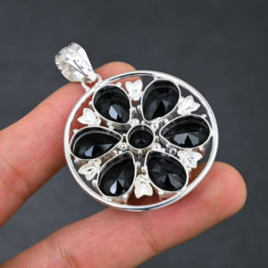 Handmade Lab Created Black <b>Onyx</b> Gemstone Pendant 925 Silver Plated Designer Jewelry Unique Fashion Gift for Her Special Day - Product Image 3