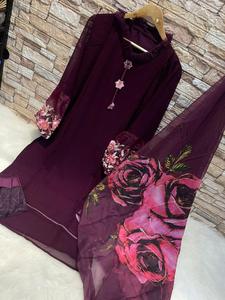 New Multi Color Pakistani Georgette <b>Kurtis</b> with Heavy Santoon Inner with Cotton Pent and Chiffon Digital Print Duppata - Product Image 3