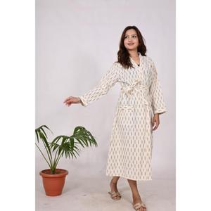 Femmes Boho Hippie vêtements de nuit Kimono coton Ikat tissu longue demoiselle d'honneur robe de chambre chemise de nuit respirant intimes vêtements - Product Image 2