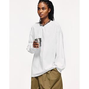 T-shirt vierge personnalisable de haute qualité 100% coton T-shirt unisexe surdimensionné solide col rond à manches longues - Product Image 2