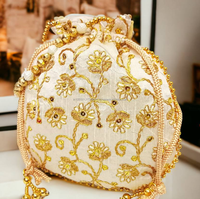 Pochette indienne brodée à la main avec cordon de serrage, travail de sequins, doublure en soie, fermeture à loquet, cadeaux de retour, Saint-Valentin, Nouvel An, Festif