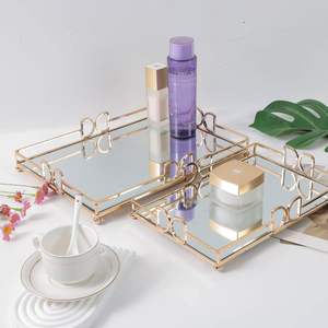 Bandeja de Maquillaje Multiusos de Metal Dorado con Espejo, Ecológica, Hermosa, Elegante, de Lujo, Resistente al Óxido, para Baño, Tocador, Dormitorio - Product Image 1