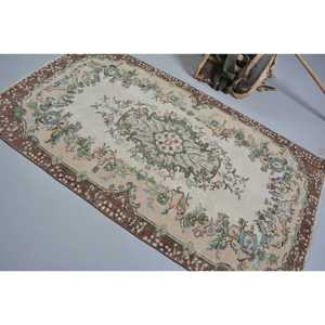 3.9x7 ft Rug, Vintage Turkish Area Rug, <b>Brown</b> <b>Wool</b> Rug - Product Image 4