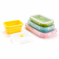 Ensemble de 4 contenants alimentaires pliables en silicone avec couvercles verrouillables, boîtes à lunch réutilisables pour la préparation des repas, les voyages et la cuisine