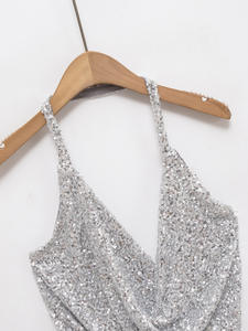 LHY الصيف العصرية المرأة الترتر الرقبة الرسن بلا أكمام سترة خزان المحاصيل لامع عارية الذهن أزياء الشارع عارضة نمط الأعلى - Product Image 2