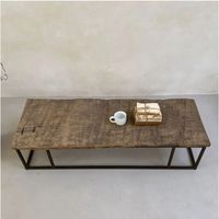Table basse rectangulaire en bois brun aspect antique, facile à assembler, design scandinave, acier durable, fabrication artisanale, stock Inde