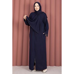 อาบายะสีน้ำเงินกรมท่าประดับด้วยหินพร้อมผ้าคลุมไหล่ในตัว - Product Image 1