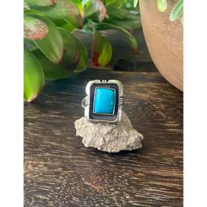 Kingman Turquoise <b>Sterling</b> <b>Silver</b> <b>Ring</b> Navajo Handmade Bezel <b>Set</b> Size 5.25 - Product Image 1