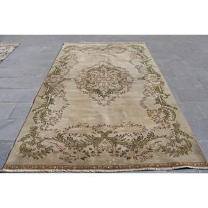 พรมวินเทจขนาด 5.7x9.3 ฟุต พรมตุรกีขนาดใหญ่ พรมลายตารางสีน้ำตาลทำจากขนสัตว์ - Product Image 1