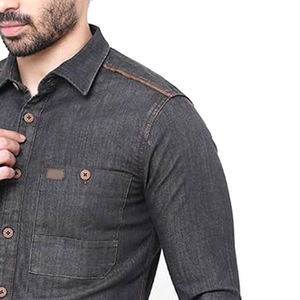 Camisa de Mezclilla para Hombre, Cuello Camisero, Algodón con Spandex, Color Sólido, Manga Larga, Venta al Por Mayor, Proveedor Profesional - Product Image 6