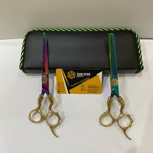 Ciseaux de coiffure en acier inoxydable PURE 440C multi-purs avec pointe de lame tranchante et poignée de dragon et pochette en cuir PU nouveauté - Product Image 6