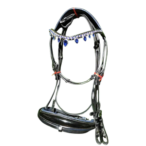 Bridon de luxe en cuir verni bleu avec bandeaux en cristal, rembourrage doux, tête anatomique, pour spectacle et dressage, haute qualité - Product Image 4