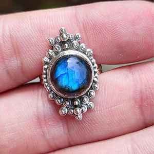 925 Sterling Silver Labradorite <b>Ring</b> Unique Boho Jewelry with 18K Plating Handmade Inlay <b>Statement</b> Promise <b>Ring</b> - Product Image 1