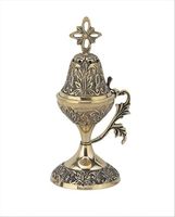 Encensoir religieux catholique en argent, fait main, design moderne, avec croix sur le dessus, objet décoratif de table, excellent