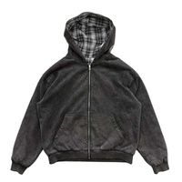 Veste unisexe réversible style coréen, à capuche, avec empiècements à carreaux violets, classique rétro, noire, zippée, pour l'extérieur