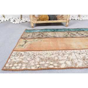 Alfombra Turca Vintage de 2x3 pies (60x90 cm), Alfombra Marrón con Bordes Naranjas - Product Image 4