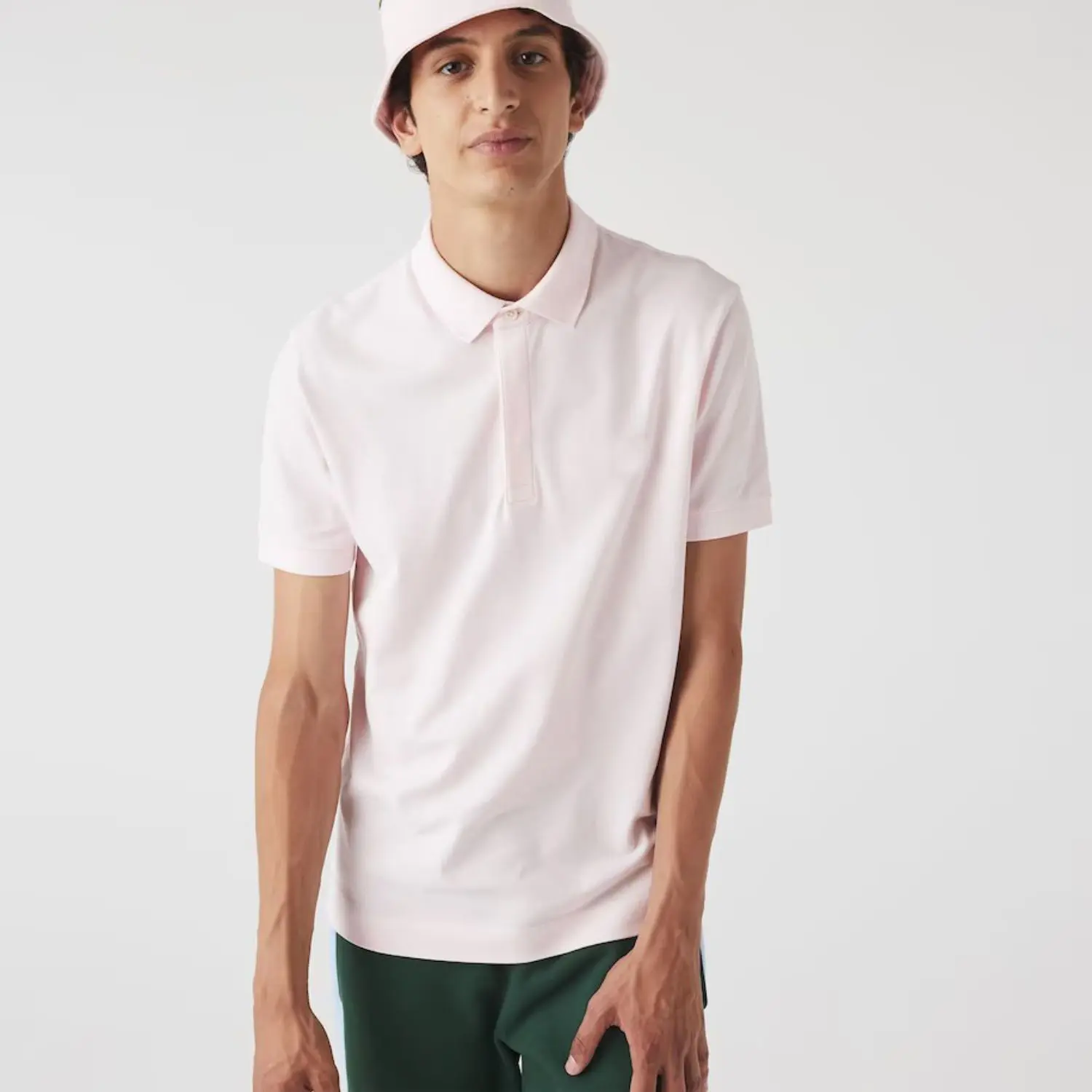 Camisa de polo bordada com logotipo personalizado, ajuste regular 100%, cor-de-rosa claro, pique de algodão, com botão oculto, capa e aro