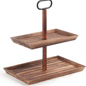 High Quality Acacia 2 Tier Wooden Rustic Serving <b>Tray</b> Platter for Cakes Fruits <b>Snack</b> Wholesaled From Vietnam - Product Image 1