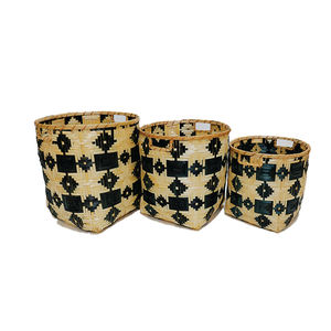 Cesta de bambú tejida a mano de Artex Dong Thap Factory, Juego de 3 colores de mezcla de fondo cuadrado superior redondo para decoración de almacenamiento en el hogar - Product Image 1