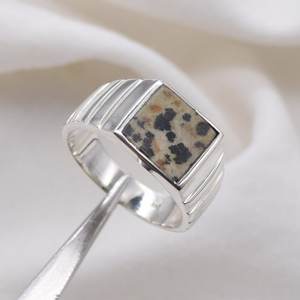 Anillo de Plata de Ley 925 con Piedra Preciosa de Dálmata, Hecho a Mano, para Regalo de Cumpleaños en Marzo, Regalo de Navidad, Forma Cuadrada, Regalo para Ella - Product Image 4